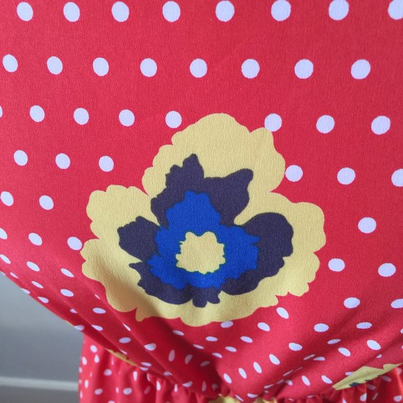 Everly Vintage Orange & White Polka Dot Dress w Abtract Floral Design Size Small - Picture 5 of 5